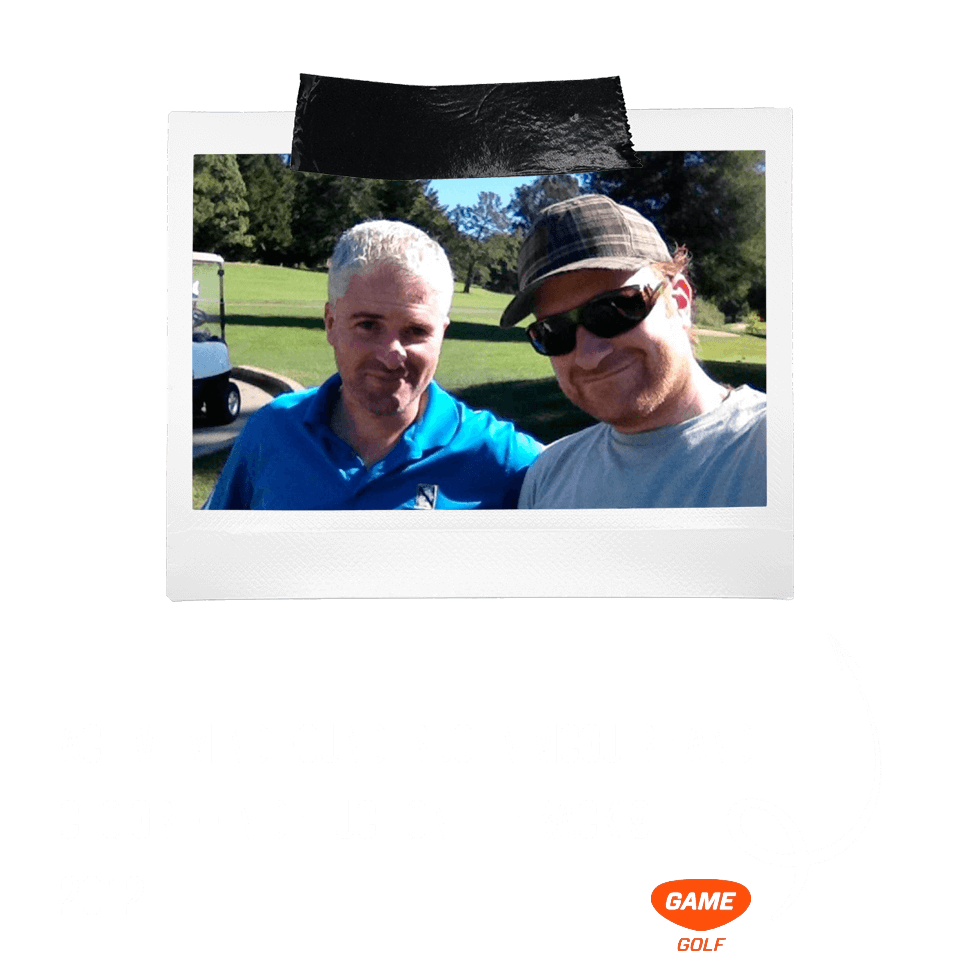 Polaroid photo of GameGolf (ActiveMind) CEO John McGuire and CTO Griffin de Luce
